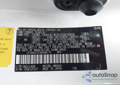 2004 Lexus Rx 330 z USA, uszkodzony, nr VIN JTJHA31U140048175